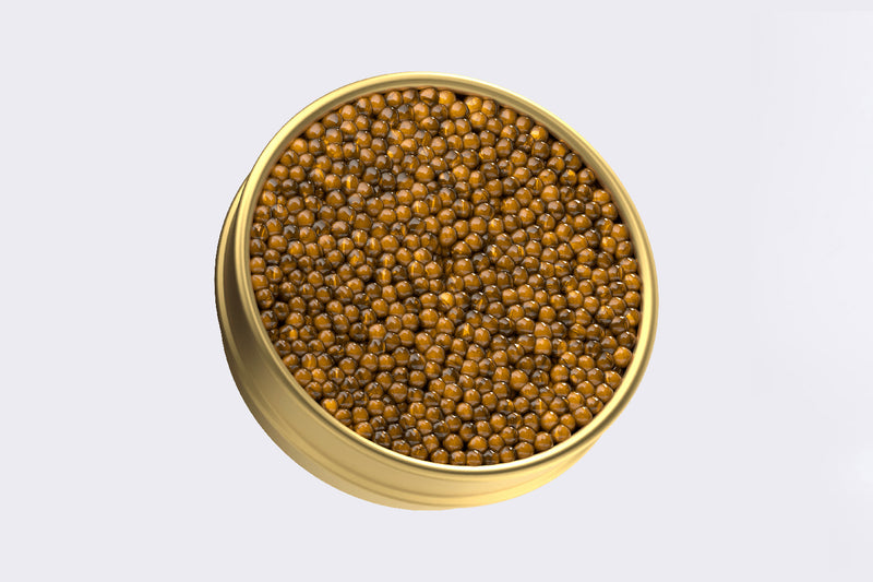 n25 schrenckii caviar in a tin golden beads close up
