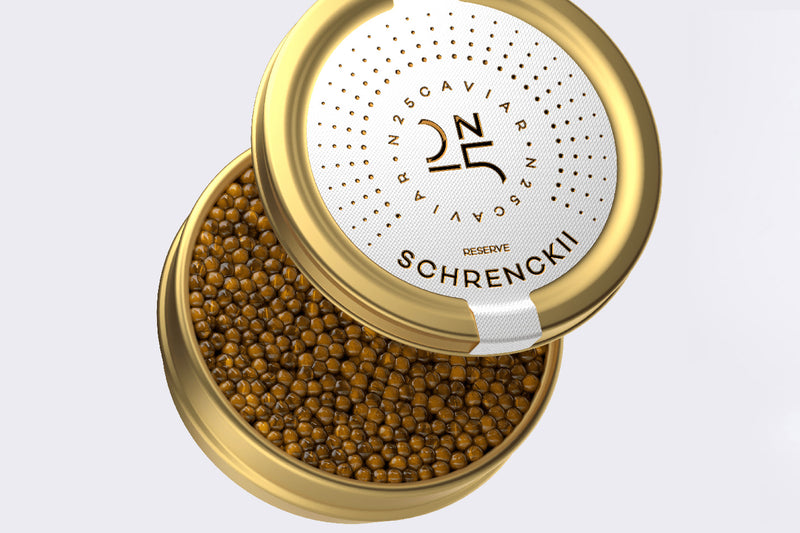 n25 schrenckii caviar in a tin golden beads
