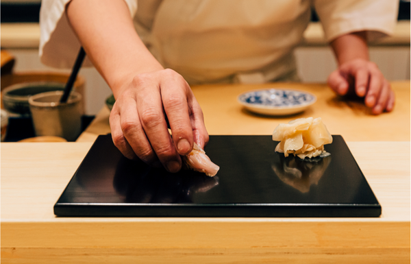 ellowtail Amberjack Sushi Rolls with Pickled Ginger and Soy Sauce